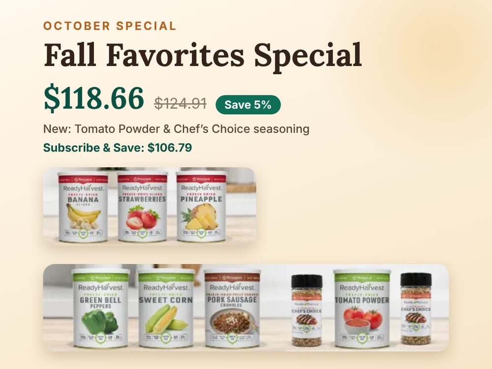 October special: Fall Favorites Special, $118.66